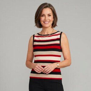 St. John Knit Striped Tank Top Size M Boat Neck Made In USA